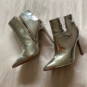 Chrome heel booties